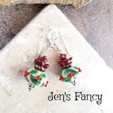 Christmas Holly Earrings Art Glass Sterling Silver