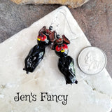 Bat Halloween Earrings Sterling Silver & Art Glass