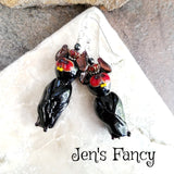 Bat Halloween Earrings Sterling Silver & Art Glass
