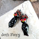 Bat Halloween Earrings Sterling Silver & Art Glass