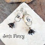 Long Bat Halloween Earrings Sterling Silver & Porcelain