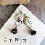 Long Bat Halloween Earrings Sterling Silver & Porcelain