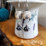 Long Bat Halloween Earrings Sterling Silver & Porcelain