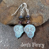 Czech Sugar Skull Earrings Sterling Silver & Brass