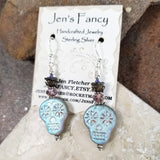 Czech Sugar Skull Earrings Sterling Silver & Brass