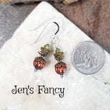 Czech Pumpkin Earrings Sterling Silver & Brass