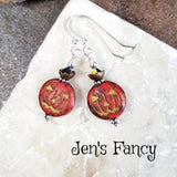 Czech Pumpkin Earrings Sterling Silver & Brass, Fall Autumn Jack-o'-Lantern Earrings