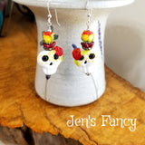 Sugar Skull Art Glass Earrings Sterling Silver Day of the Dead Dia de los Muertos Jewelry