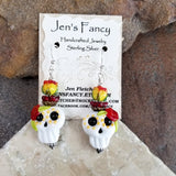 Sugar Skull Art Glass Earrings Sterling Silver Day of the Dead Dia de los Muertos Jewelry