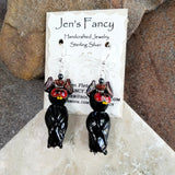 Bat Halloween Earrings Sterling Silver & Art Glass