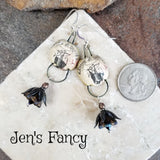 Long Bat Halloween Earrings Sterling Silver & Porcelain
