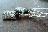 Bali Sterling Silver Earrings Black Onyx & Sand Opal Swarovski