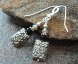Bali Sterling Silver Earrings Black Onyx & Sand Opal Swarovski