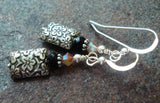 Bali Sterling Silver Earrings Black Onyx & Sand Opal Swarovski