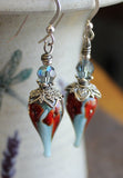 Floral Art Glass Earrings Teardrop Sterling Silver