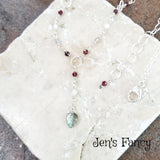 Labradorit Leaf Necklace Garnet & Moonstone Lariat Sterling Silver