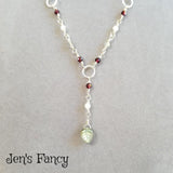 Labradorit Leaf Necklace Garnet & Moonstone Lariat Sterling Silver