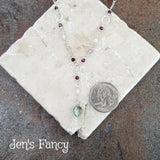 Labradorit Leaf Necklace Garnet & Moonstone Lariat Sterling Silver