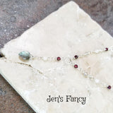 Labradorit Leaf Necklace Garnet & Moonstone Lariat Sterling Silver