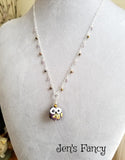 Owl Necklace Art Glass & Gemstone Sterling Silver