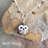 Owl Necklace Art Glass & Gemstone Sterling Silver