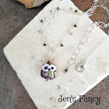 Owl Necklace Art Glass & Gemstone Sterling Silver
