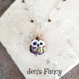 Owl Necklace Art Glass & Gemstone Sterling Silver