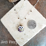 Owl Necklace Art Glass & Gemstone Sterling Silver
