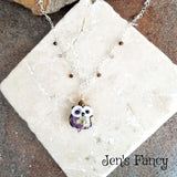 Owl Necklace Art Glass & Gemstone Sterling Silver