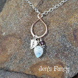 Moonstone Leaf Necklace Rose Gold & Sterling Silver