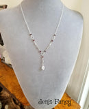 Moonstone Leaf Garnet & Labradorite Lariat Necklace Sterling Silver