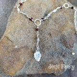Moonstone Leaf Garnet & Labradorite Lariat Necklace Sterling Silver