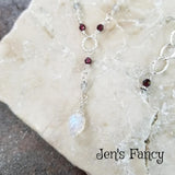 Moonstone Leaf Garnet & Labradorite Lariat Necklace Sterling Silver