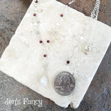 Moonstone Leaf Garnet & Labradorite Lariat Necklace Sterling Silver
