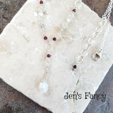 Moonstone Leaf Garnet & Labradorite Lariat Necklace Sterling Silver