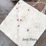 Moonstone Leaf Garnet & Labradorite Lariat Necklace Sterling Silver