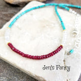 Turquoise & Ruby Gemstone Necklace with Moonstone Sterling Silver