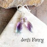 Fluorite Gemstone Earrings Sterling Silver Wire Wrapped with Amethyst
