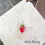 Strawberry Art Glass Necklace Sterling Silver Peridot