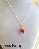Strawberry Art Glass Necklace Sterling Silver Peridot