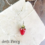 Strawberry Art Glass Necklace Sterling Silver Peridot