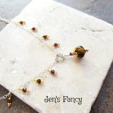 Tiger's Eye & Garnet Necklace Sterling Silver Vermeil