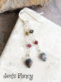 Tourmaline Leaf Earrings Natural Gemstone Sterling Silver