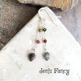 Tourmaline Leaf Earrings Natural Gemstone Sterling Silver
