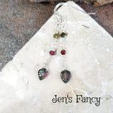 Tourmaline Leaf Earrings Natural Gemstone Sterling Silver