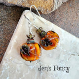 Fall Autumn Pumpkin Earrings Art Glass Brass & Sterling Silver