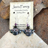 Halloween Bat Earrings Sterling Silver Art Glass with Black Tourmaline & Purple Ruby Natural Gemstones