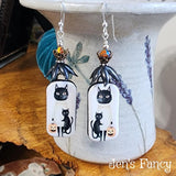 Halloween Cat Porcelain Earrings: Sterling Silver