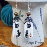 Halloween Cat Porcelain Earrings: Sterling Silver