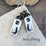Halloween Cat Porcelain Earrings: Sterling Silver